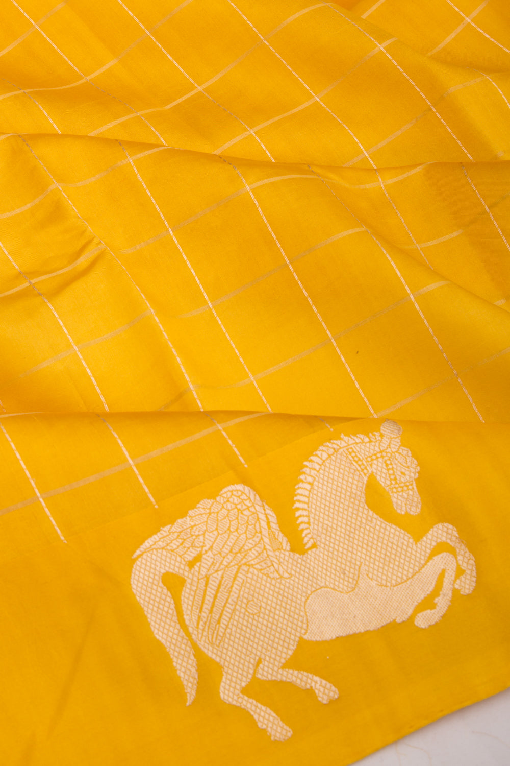 Banarasi Silk Katan Checks Yellow Saree