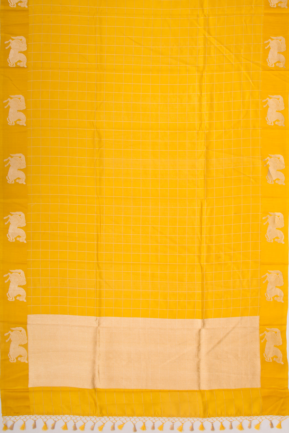 Banarasi Silk Katan Checks Yellow Saree