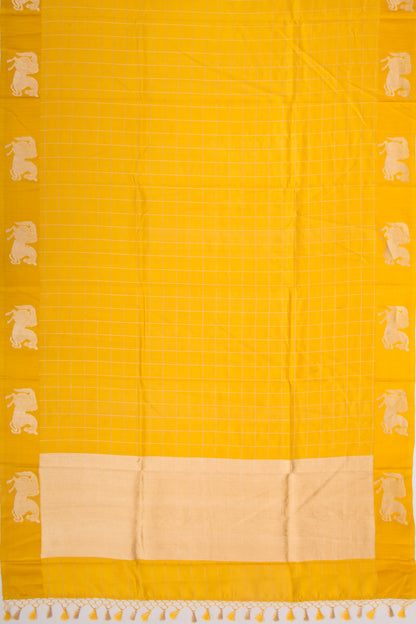 Banarasi Silk Katan Checks Yellow Saree