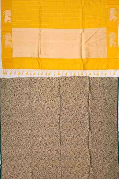 Banarasi Silk Katan Checks Yellow Saree