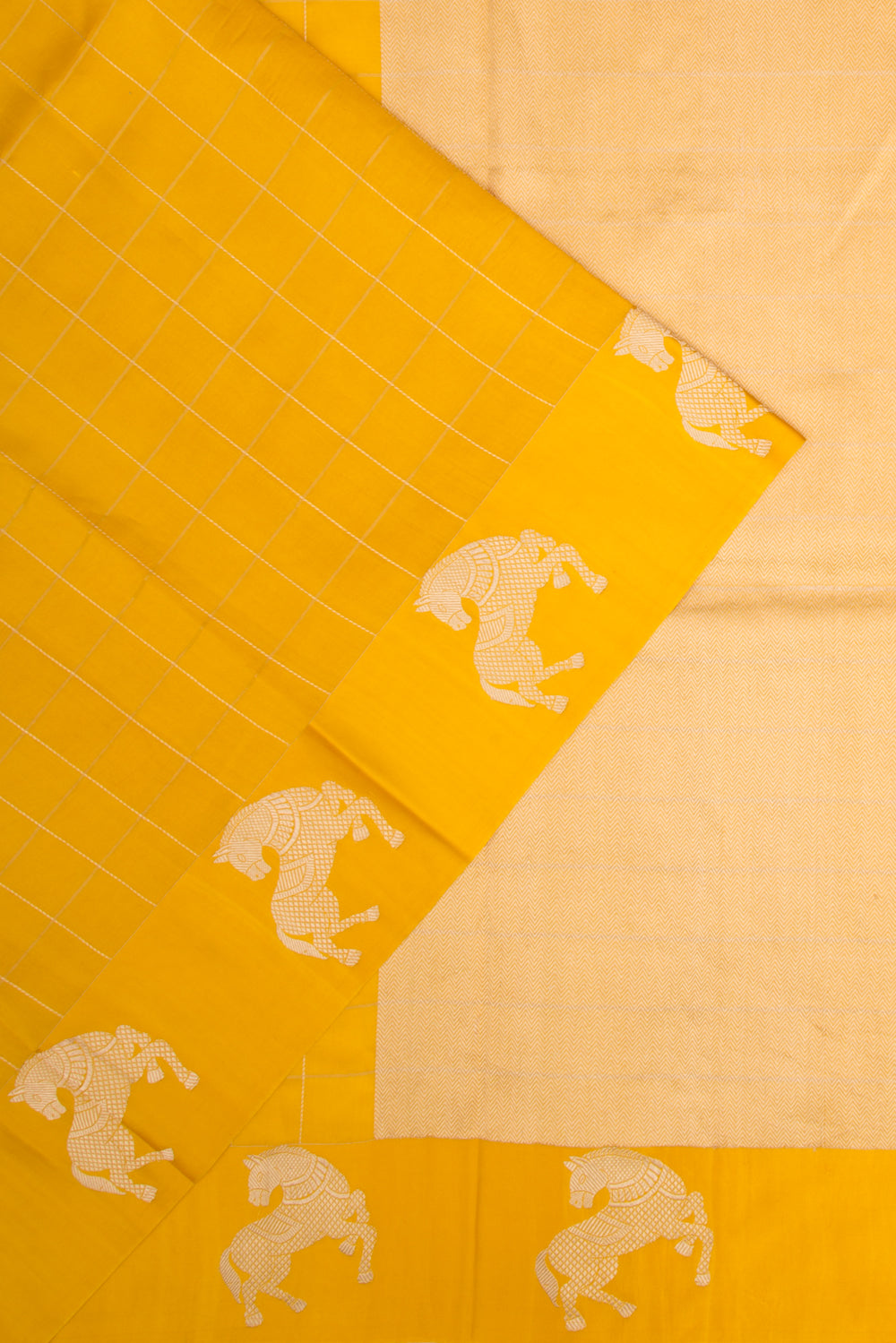 Banarasi Silk Katan Checks Yellow Saree