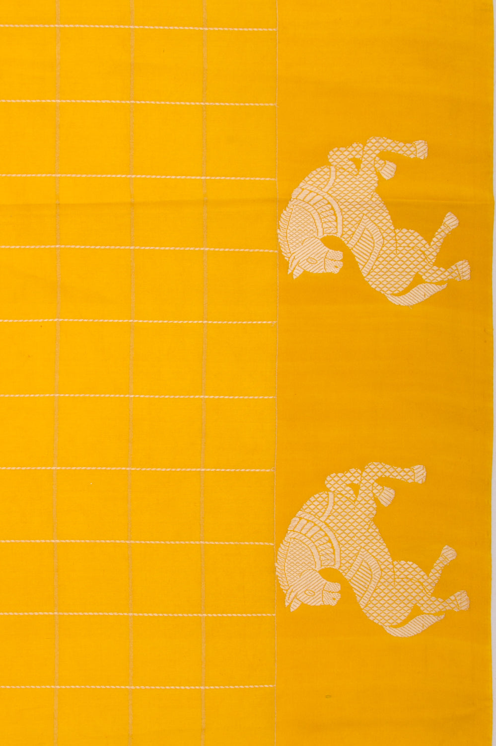 Banarasi Silk Katan Checks Yellow Saree