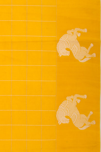 Banarasi Silk Katan Checks Yellow Saree