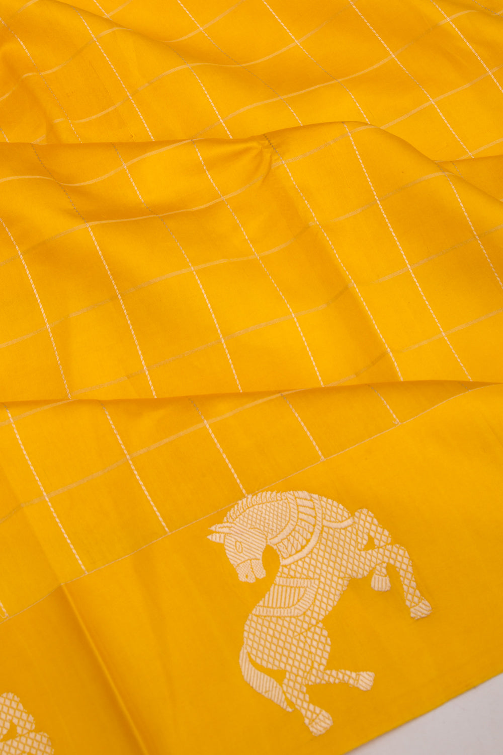 Banarasi Silk Katan Checks Yellow Saree