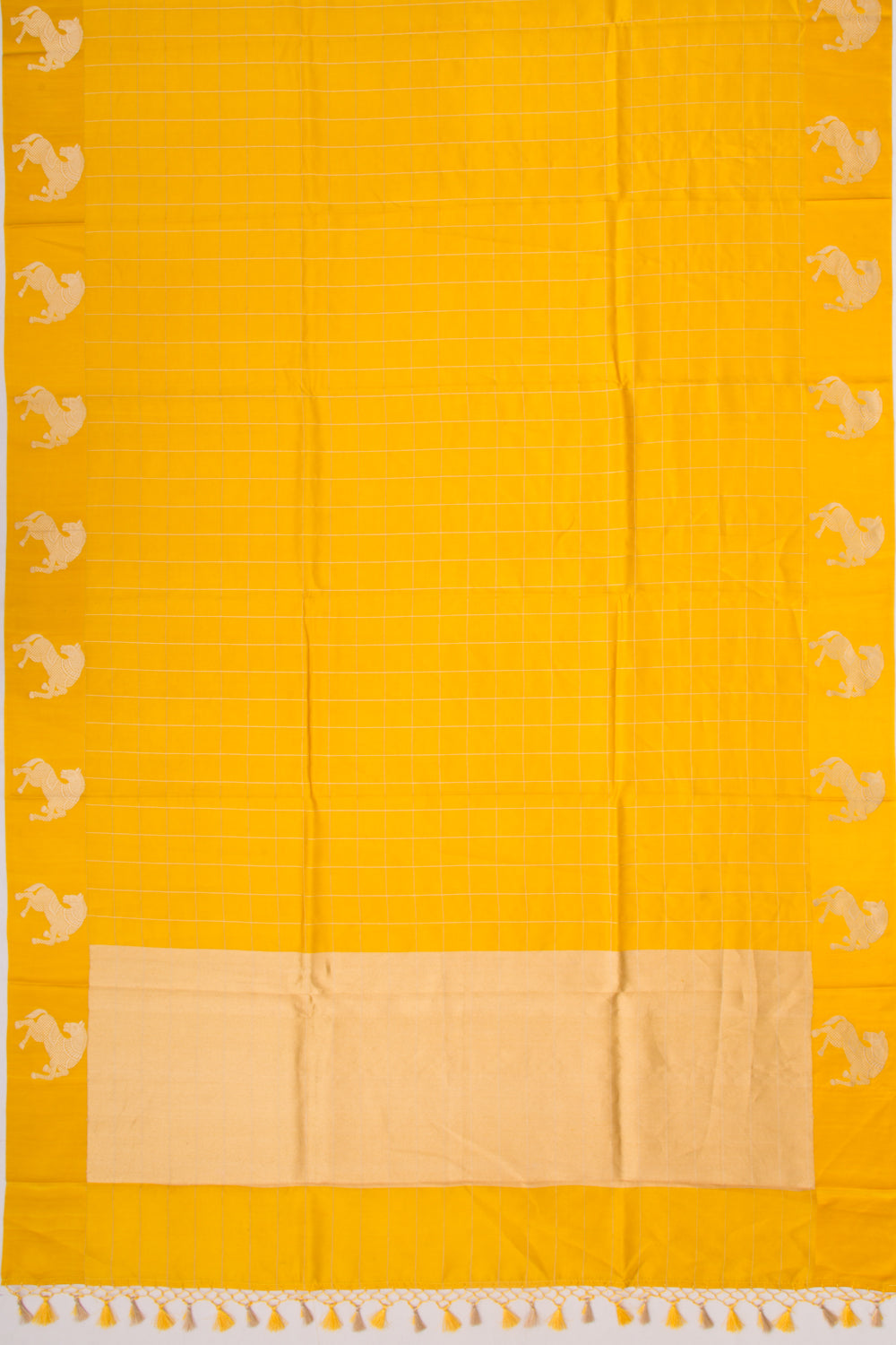 Banarasi Silk Katan Checks Yellow Saree