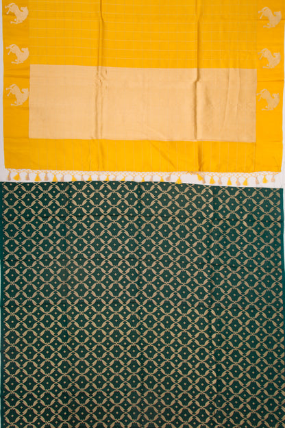 Banarasi Silk Katan Checks Yellow Saree