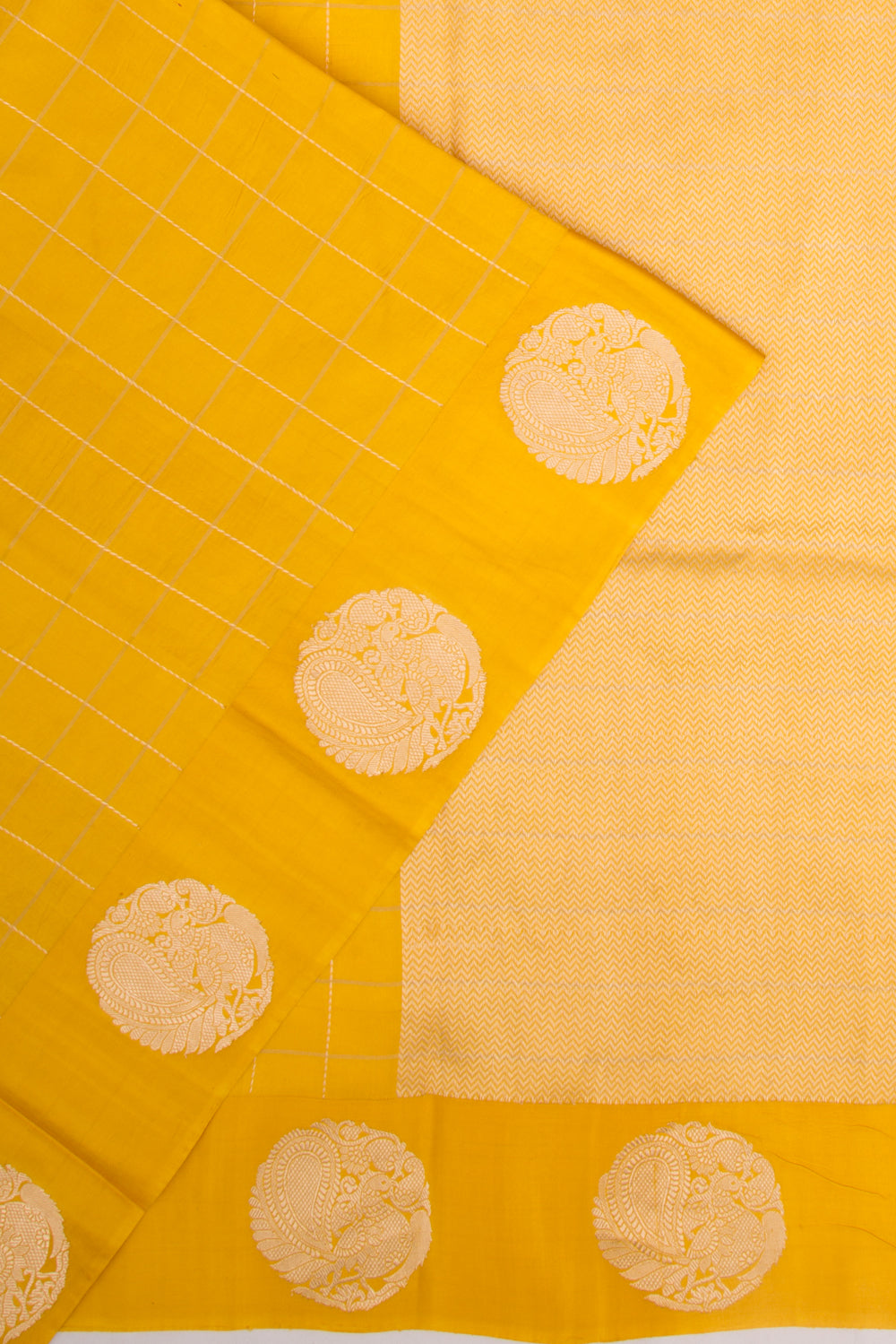 Banarasi Silk Katan Checks Yellow Saree