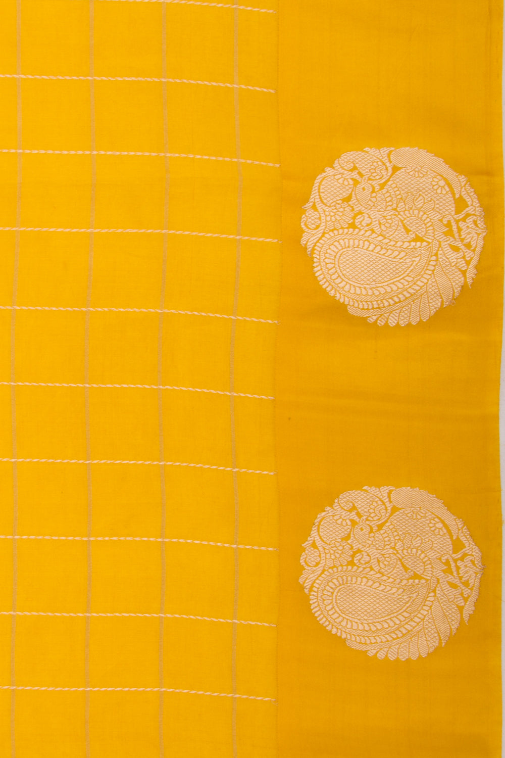 Banarasi Silk Katan Checks Yellow Saree
