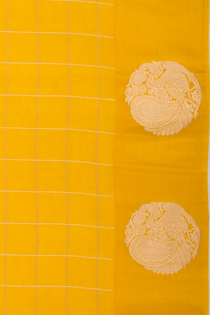 Banarasi Silk Katan Checks Yellow Saree