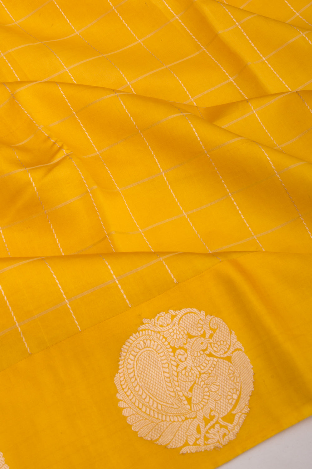Banarasi Silk Katan Checks Yellow Saree