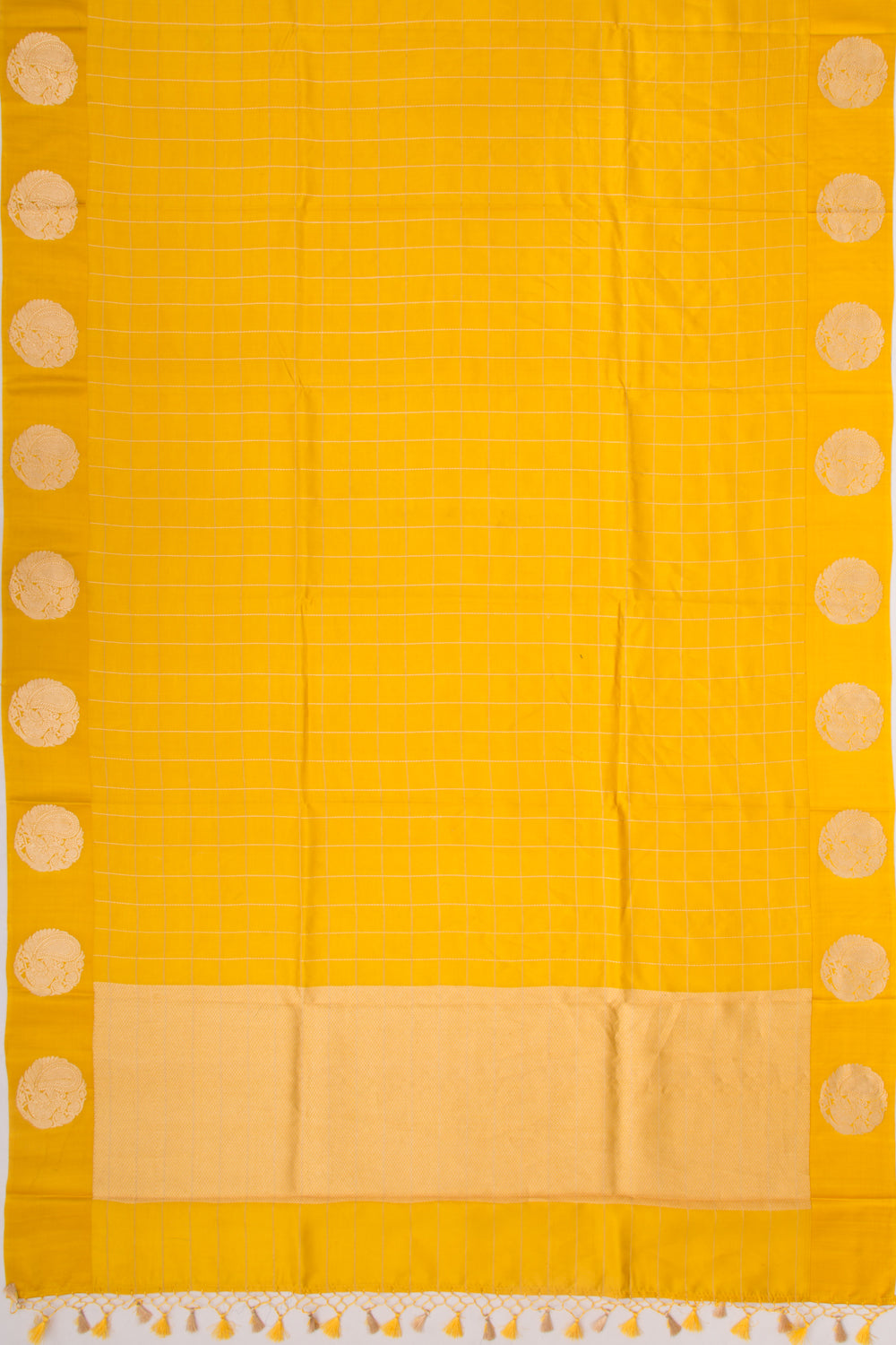 Banarasi Silk Katan Checks Yellow Saree