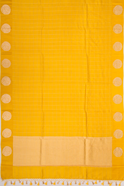 Banarasi Silk Katan Checks Yellow Saree