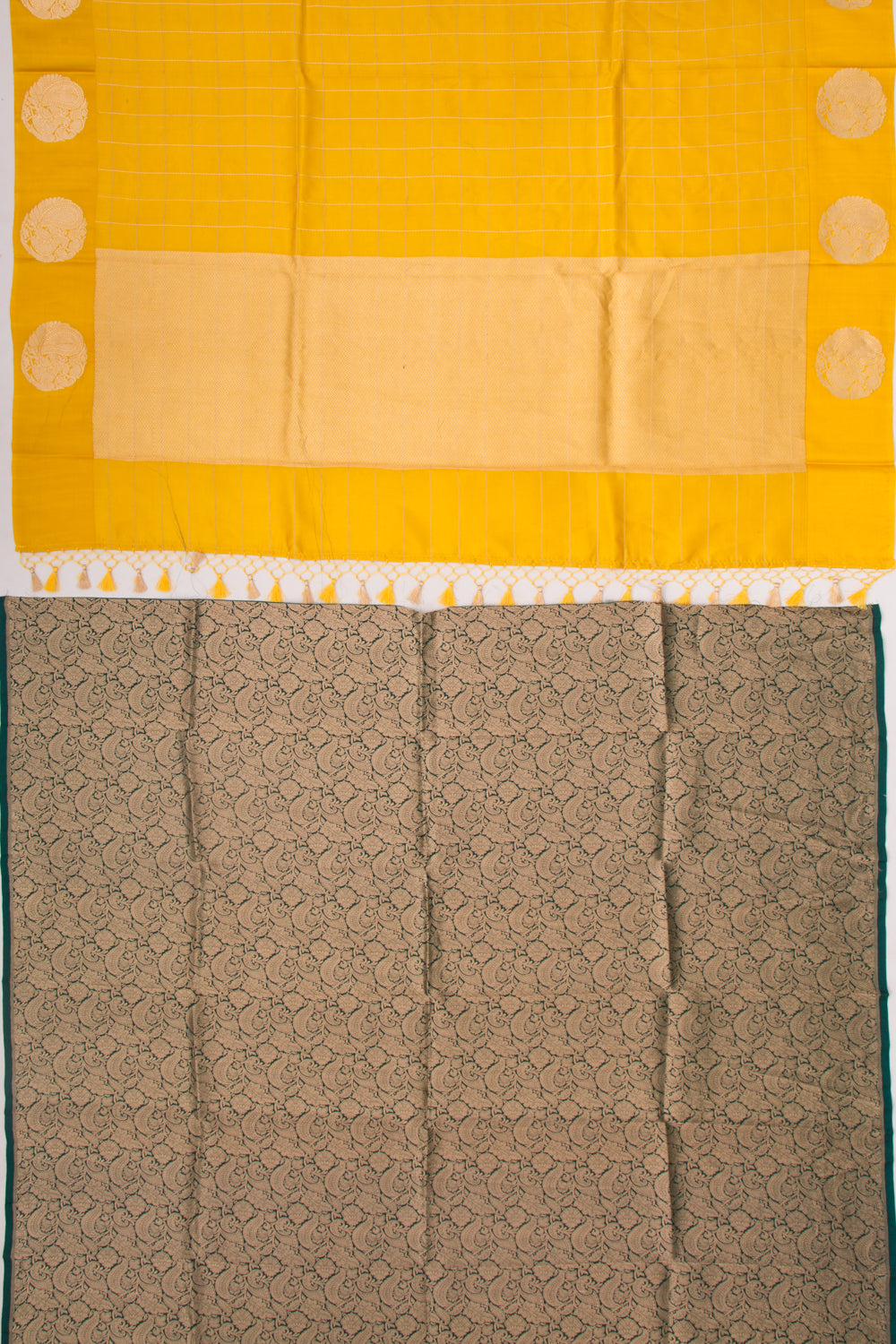 Banarasi Silk Katan Checks Yellow Saree
