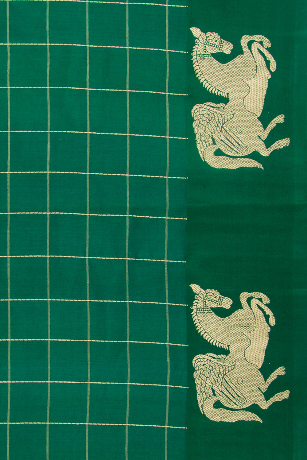 Banarasi Silk Katan Checks Green Saree