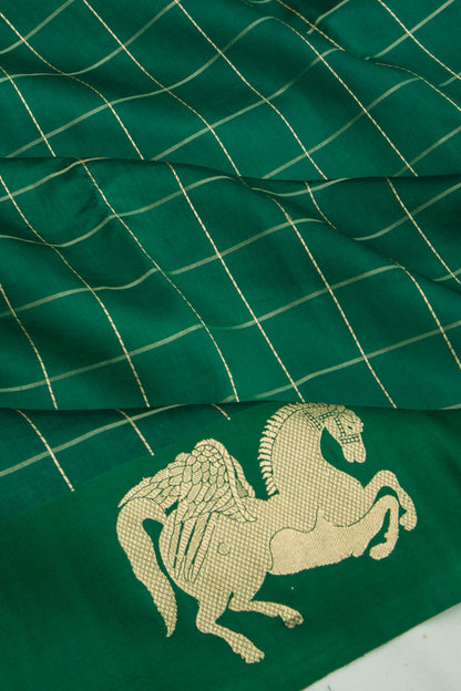 Banarasi Silk Katan Checks Green Saree