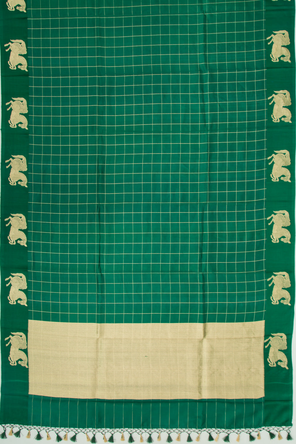 Banarasi Silk Katan Checks Green Saree