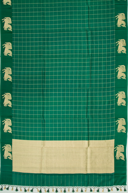 Banarasi Silk Katan Checks Green Saree
