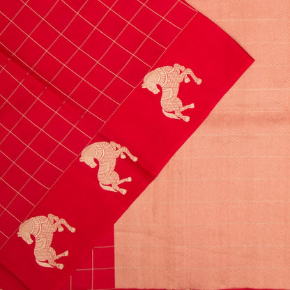 Banarasi Silk Katan Checks Red Saree