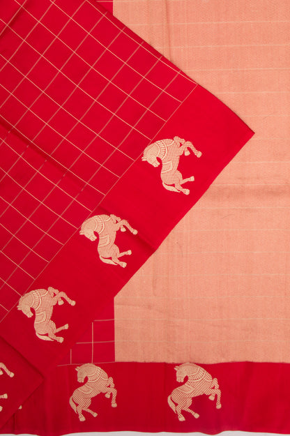 Banarasi Silk Katan Checks Red Saree
