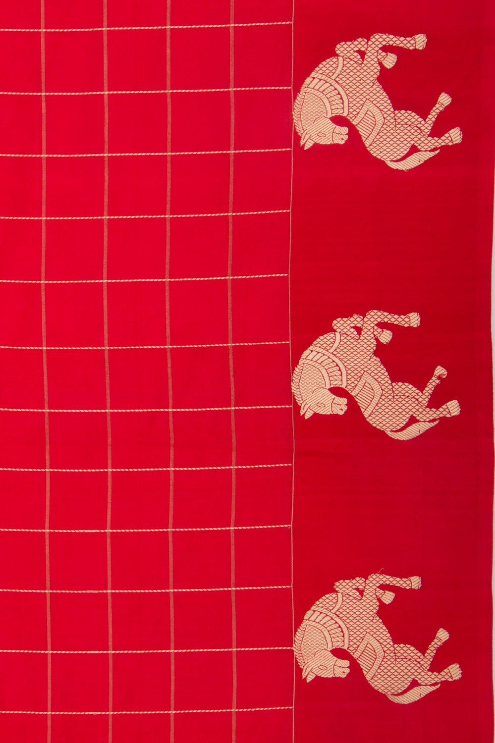 Banarasi Silk Katan Checks Red Saree
