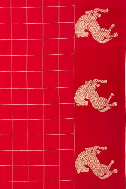 Banarasi Silk Katan Checks Red Saree