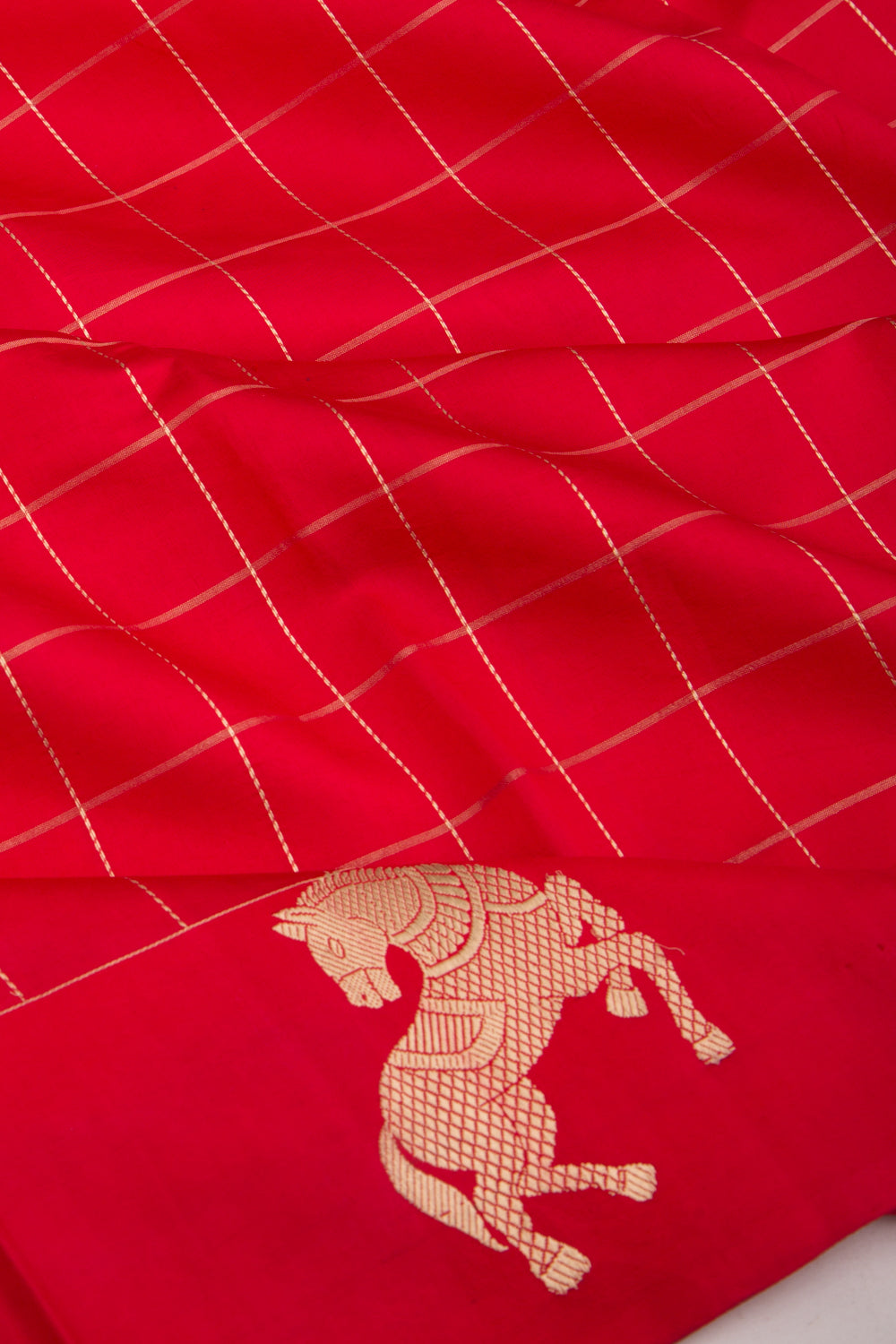 Banarasi Silk Katan Checks Red Saree