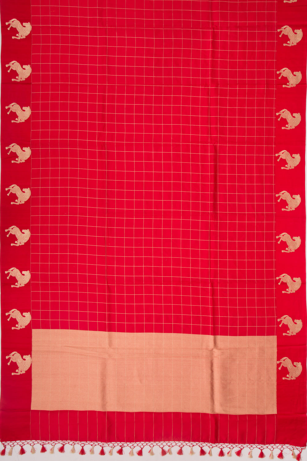 Banarasi Silk Katan Checks Red Saree