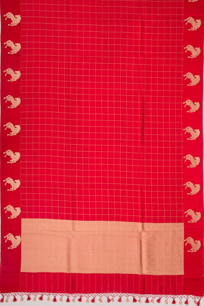 Banarasi Silk Katan Checks Red Saree