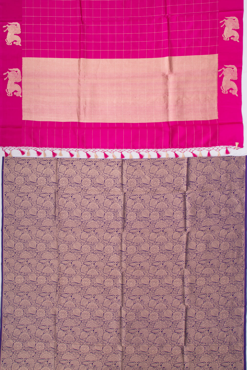 Banarasi Silk Katan Checks Pink Saree