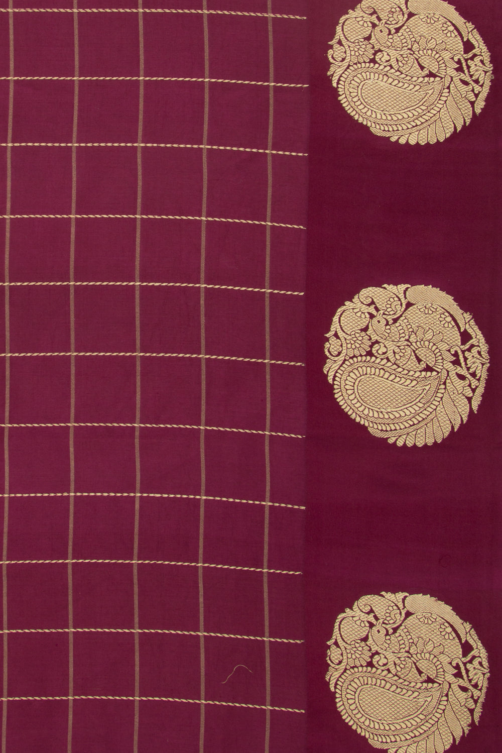 Banarasi Silk Katan Checks Burgundy Saree