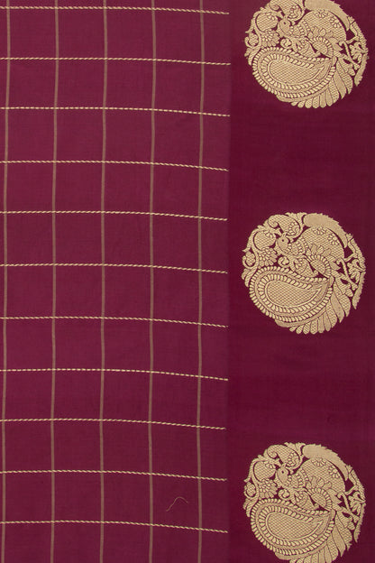Banarasi Silk Katan Checks Burgundy Saree