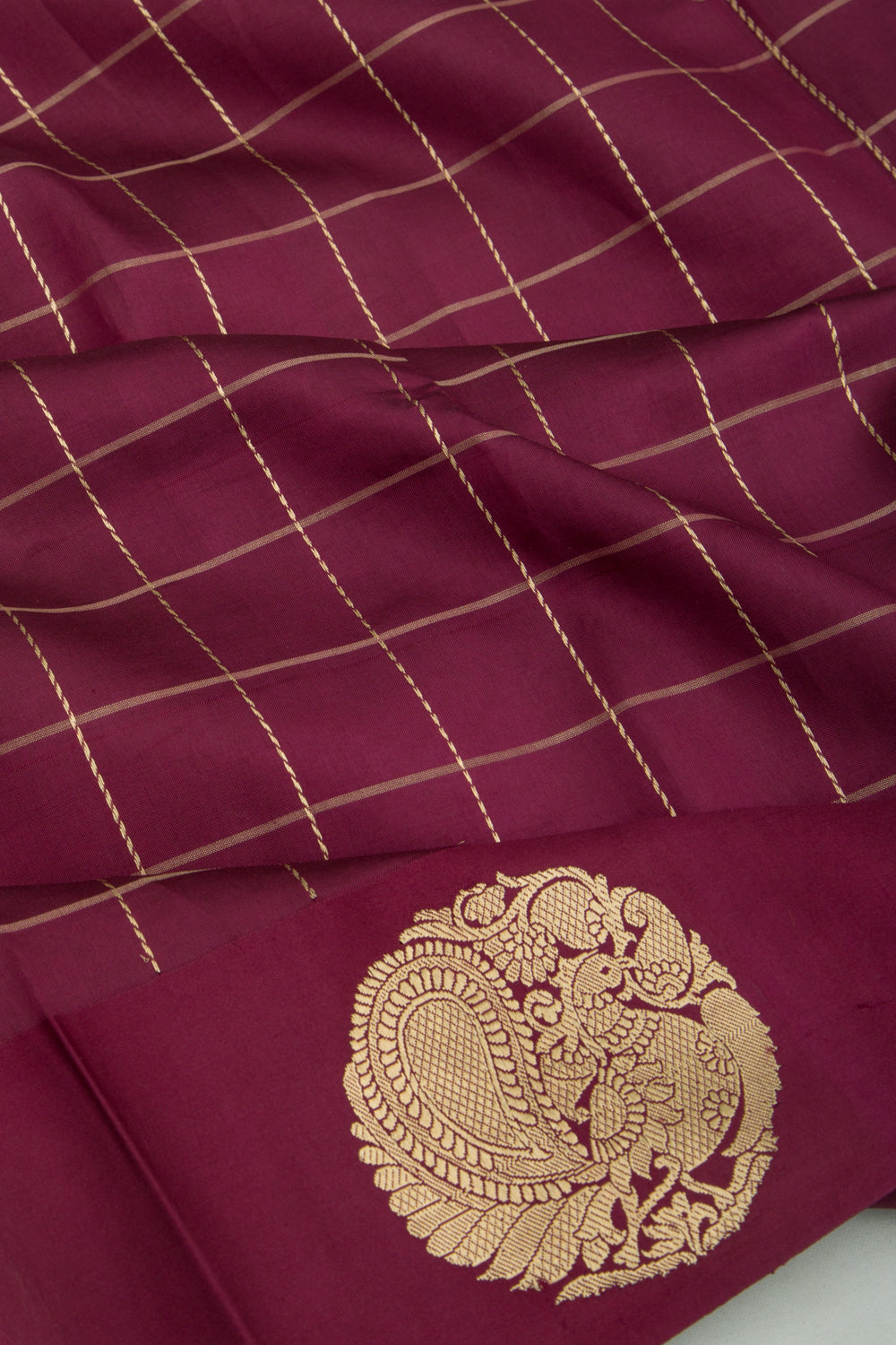 Banarasi Silk Katan Checks Burgundy Saree