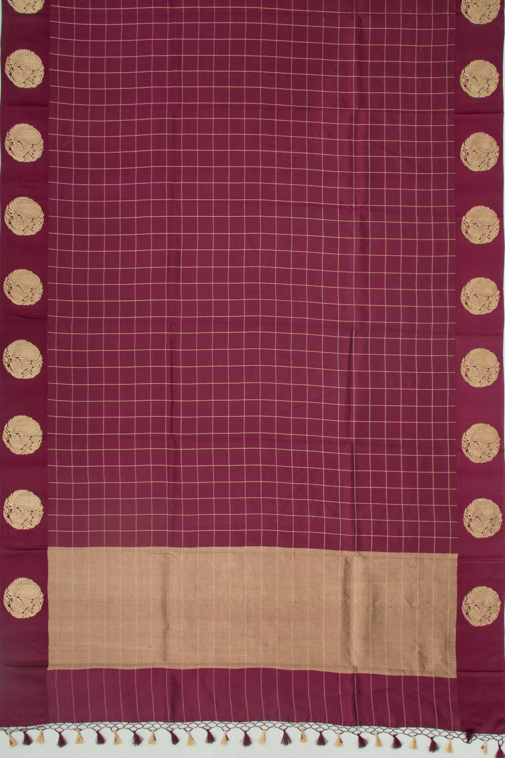 Banarasi Silk Katan Checks Burgundy Saree