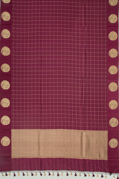 Banarasi Silk Katan Checks Burgundy Saree