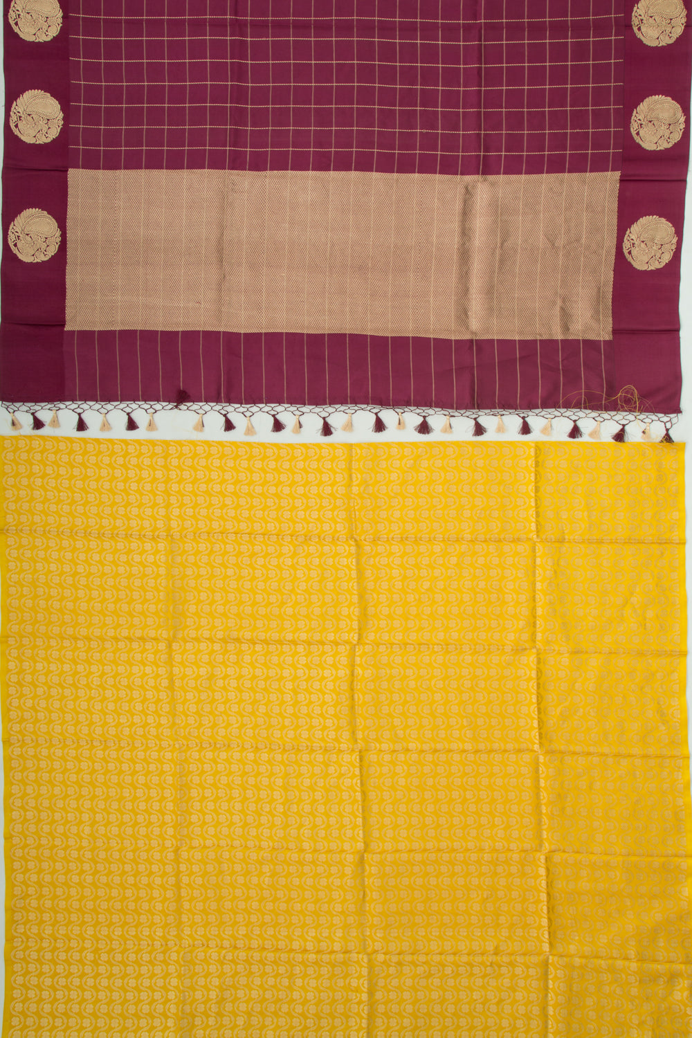Banarasi Silk Katan Checks Burgundy Saree