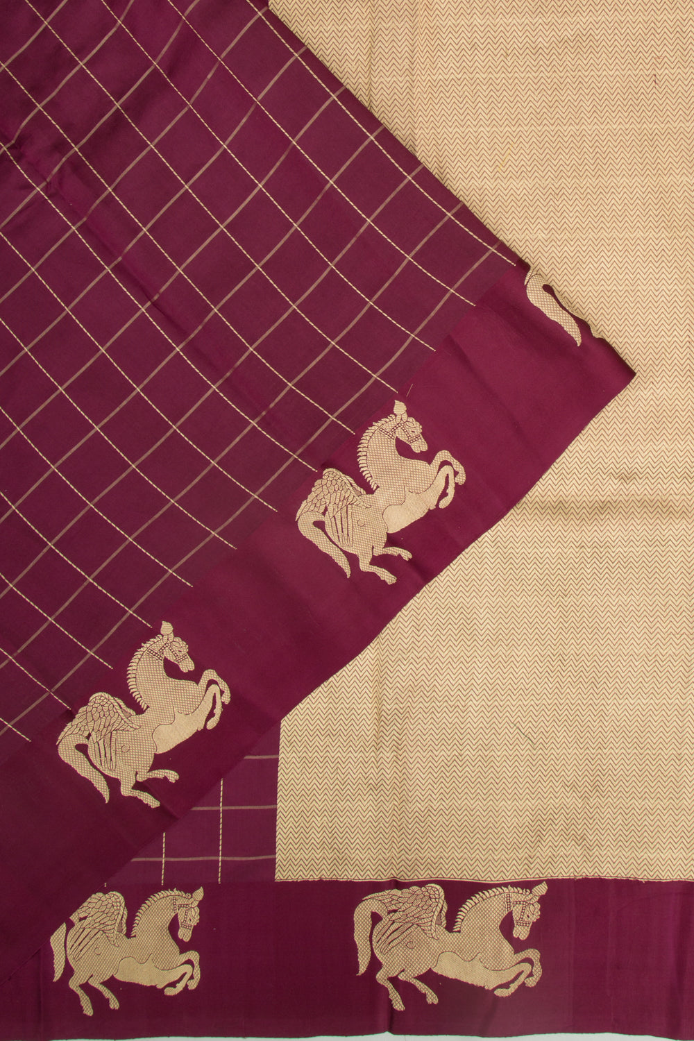 Banarasi Silk Katan Checks Burgundy Saree