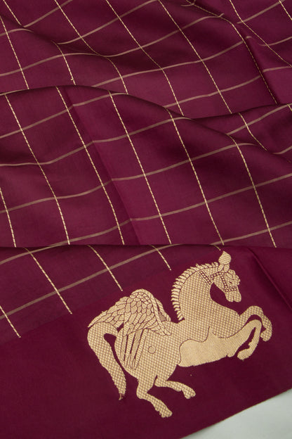 Banarasi Silk Katan Checks Burgundy Saree