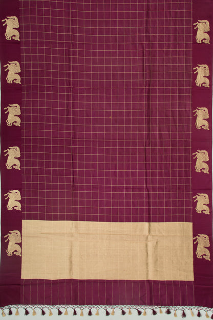 Banarasi Silk Katan Checks Burgundy Saree