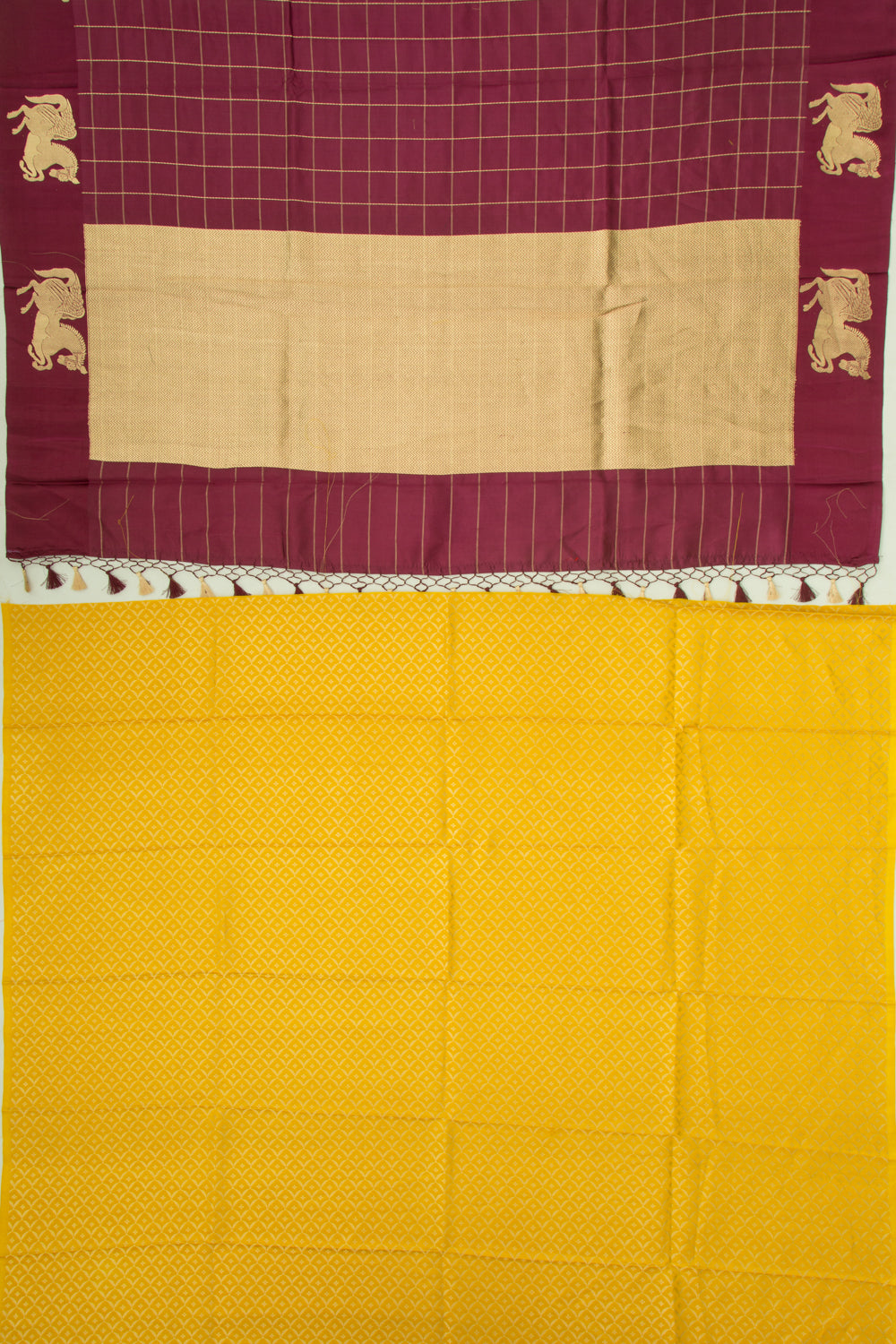 Banarasi Silk Katan Checks Burgundy Saree
