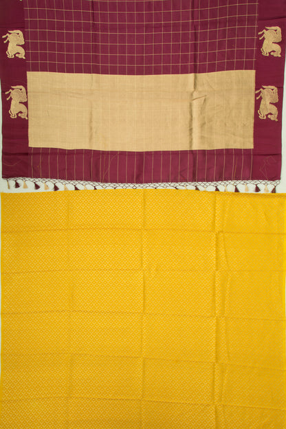 Banarasi Silk Katan Checks Burgundy Saree