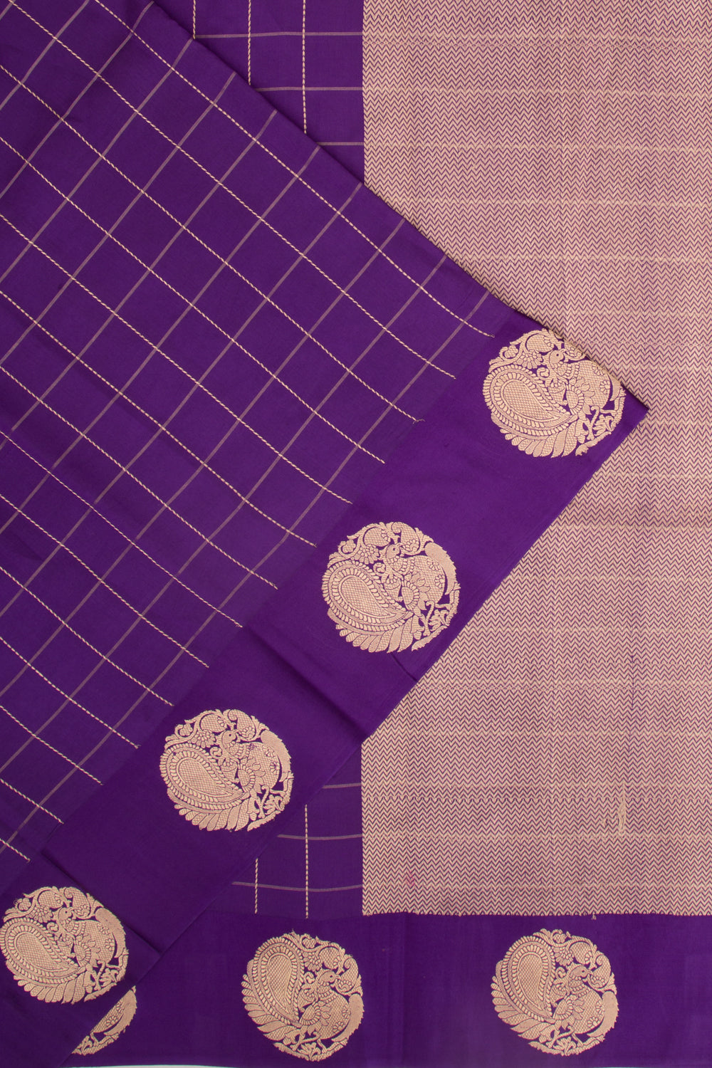 Banarasi Silk Katan Checks Violet Saree