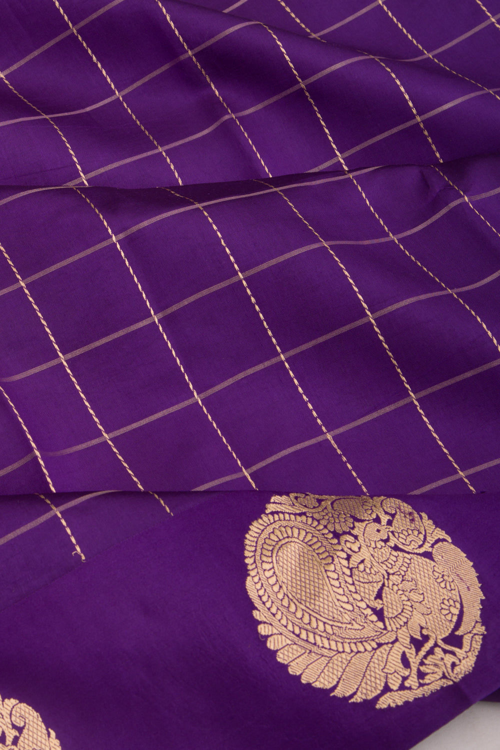 Banarasi Silk Katan Checks Violet Saree