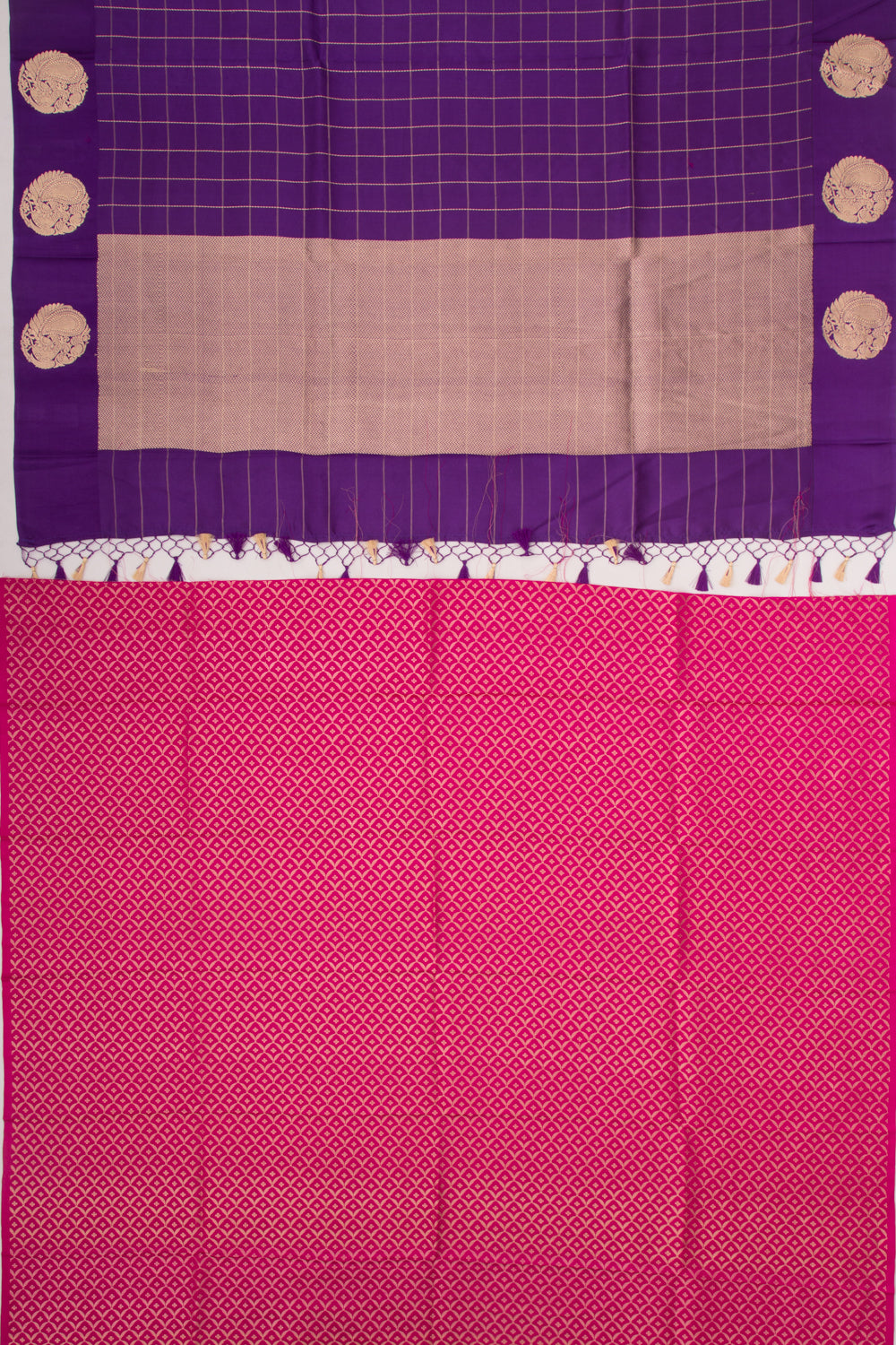 Banarasi Silk Katan Checks Violet Saree