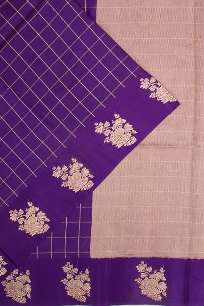 Banarasi Silk Katan Checks Violet Saree