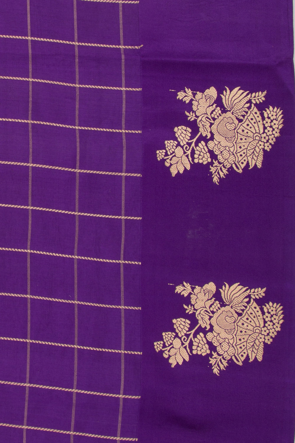 Banarasi Silk Katan Checks Violet Saree