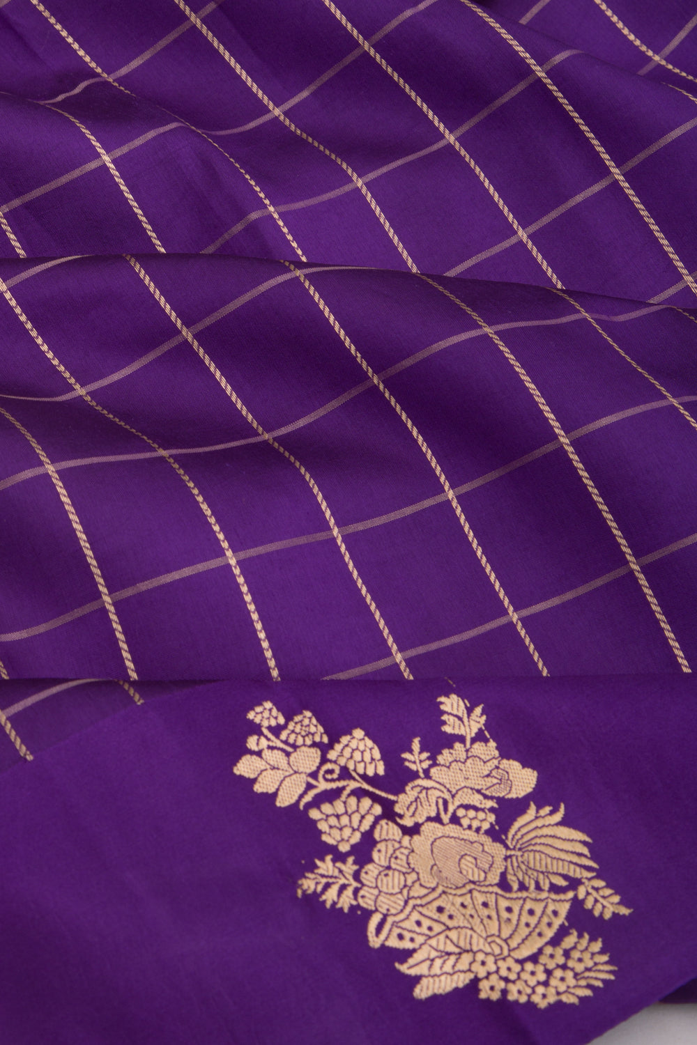 Banarasi Silk Katan Checks Violet Saree