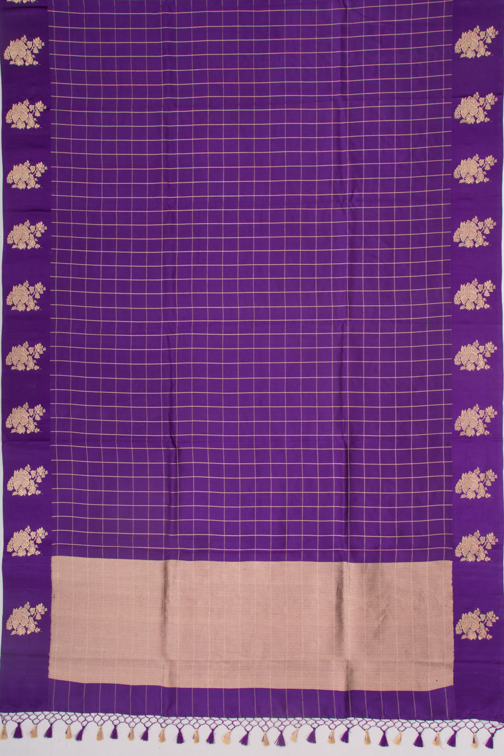 Banarasi Silk Katan Checks Violet Saree