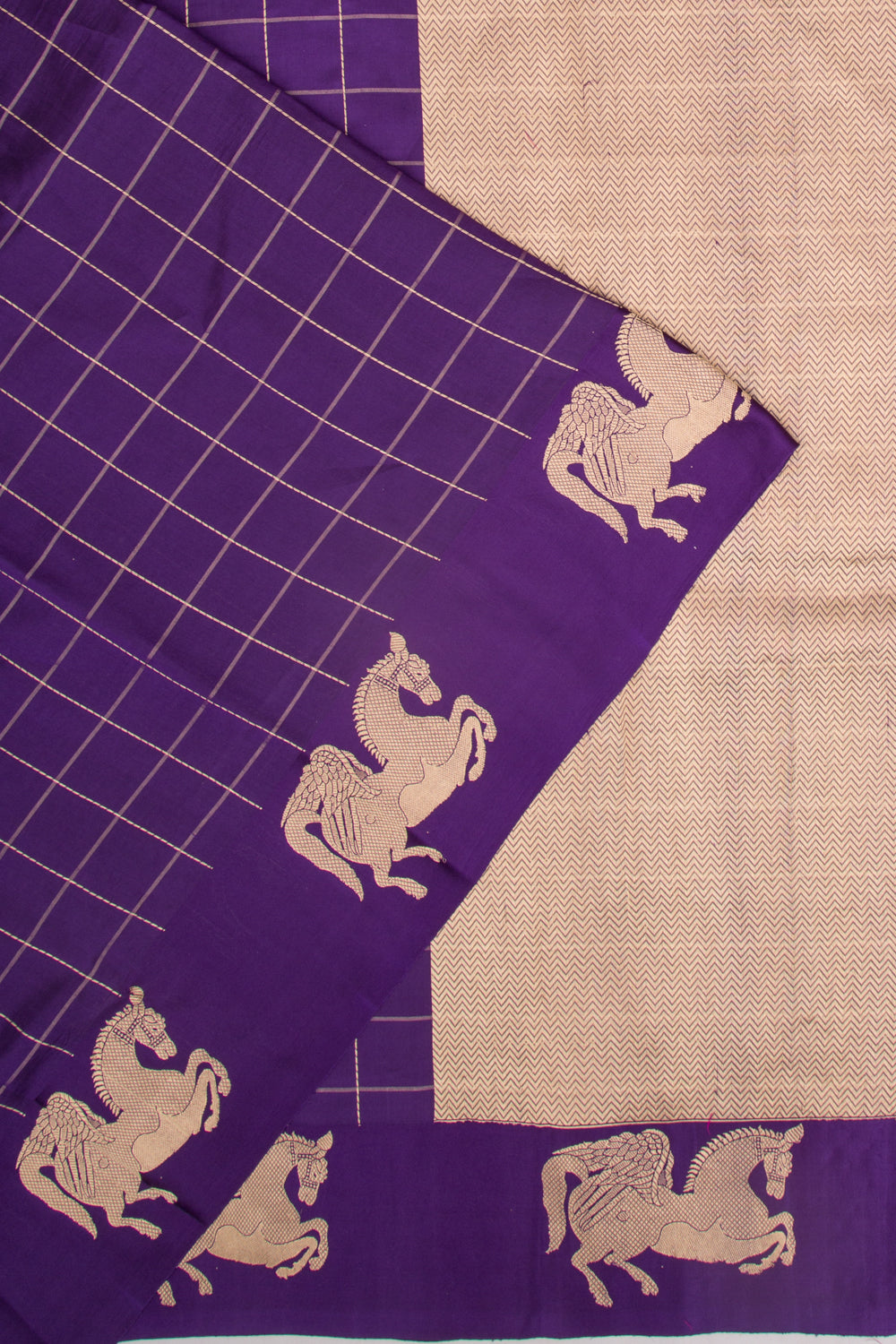 Banarasi Silk Katan Checks Violet Saree