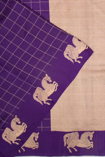 Banarasi Silk Katan Checks Violet Saree