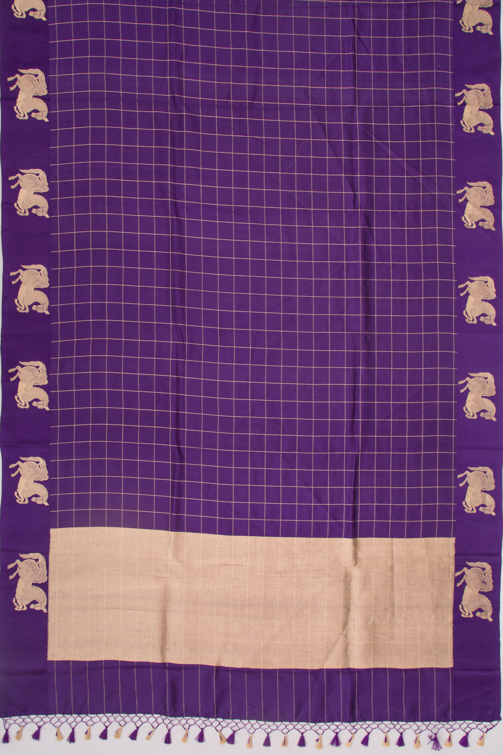 Banarasi Silk Katan Checks Violet Saree
